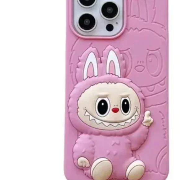 Pink Labubu The Monsters Silicone 3D iPhone 15 Pro Max Phone Case NWT - Picture 2 of 8